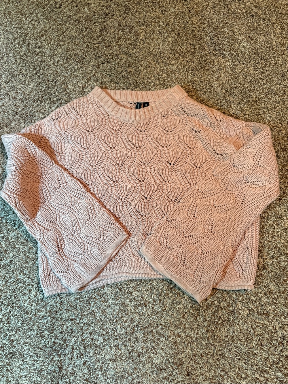 moon & madison Blush Pink Crochet Crewneck Sweater